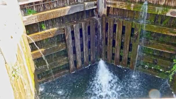 Víz Folyik Zárkapukba Hogy Töltse Zárat Felvonó Hajó — Stock videók