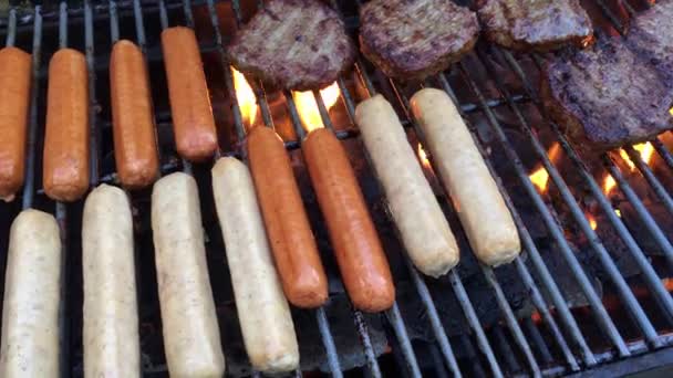 Cooking Hamburgers Brats Outdoor Propane Grill — Stock Video