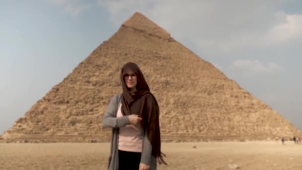 Belas Pirâmides Egito África Local Histórico Mesmo Lado Cairo Gizé — Vídeo de Stock