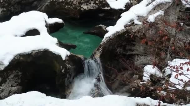 Hermoso Día Invierno Bohinj Parque Nacional Triglav Garganta Mostnica Eslovenia — Vídeos de Stock