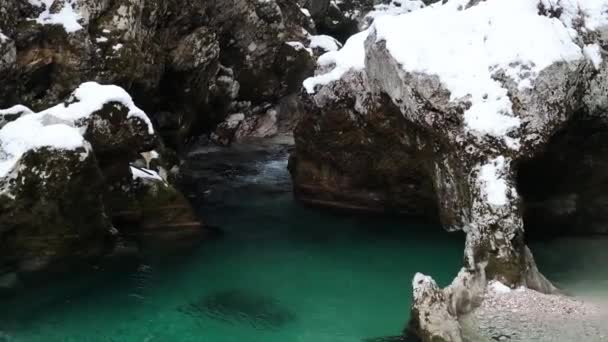 Gyönyörű Téli Nap Bohinj Triglav Nemzeti Park Mostnica Szurdok Szlovéniában — Stock videók