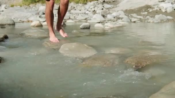 Flodvandring Lengarica Canyon Och Termalbad Benja Permet — Stockvideo