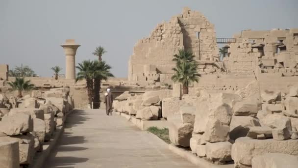 Araber Spazieren Traditioneller Kleidung Den Karnak Tempel Luxor Ägypten — Stockvideo