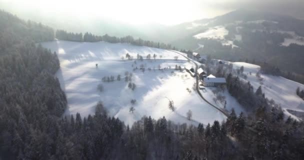 Pitoresca Igreja Sveti Tomaz Topo Colina Centro Eslovênia Durante Inverno — Vídeo de Stock