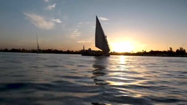 Nil Plachetnice Nilu Luxoru Při Západu Slunce Krásném Historickém Egyptě — Stock video