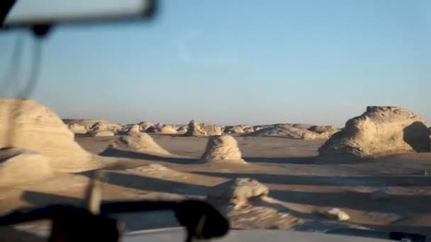 Biała Pustynia Czarna Pustynia Egipcie Przejazd Przez Białą Pustynię — Wideo stockowe