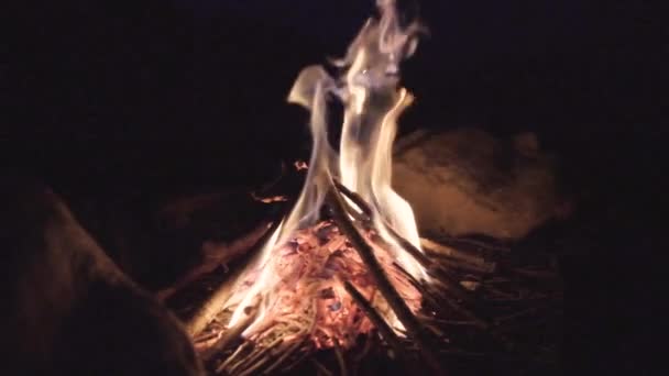 Kemping Gotowanie Rozpalanie Kominka Kuchenki Obozowej Plaży Pięknym Widokiem Góry — Wideo stockowe