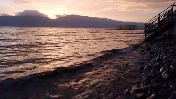 Ohrid Meer Bij Zonsopgang Albanië — Stockvideo