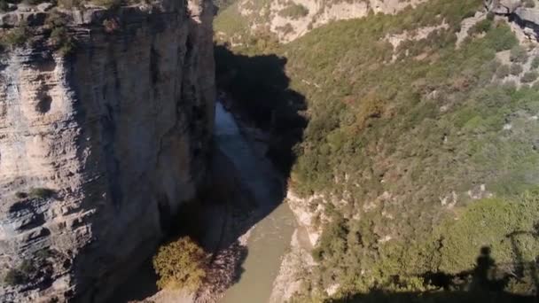 Albanien Canyon Osum Schöne Bäume Und Ein Fluss Dazwischen Riesige — Stockvideo