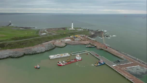 Vista Aérea Dos Trabalhos Construção Novo Porto Sul Aberdeen Nigg — Vídeo de Stock