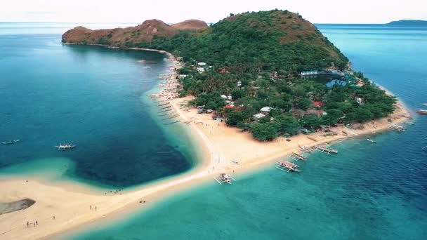Обзор Дронов Острова Марарисон Антике Филиппины Красивым Пляжем Песчаным Баром — стоковое видео