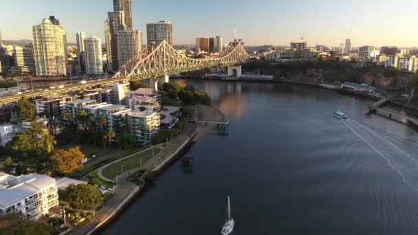 Brisbane Πόλη Ανατολή Όμορφη Εναέρια Cbd Brisbane Ποταμού Κτίρια Story — Αρχείο Βίντεο