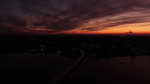 Bridge Which Sun Sets Panoramic View Sea — Stock Video