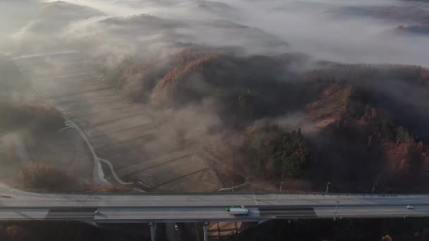 多雾的秋天公路风景 — 图库视频影像