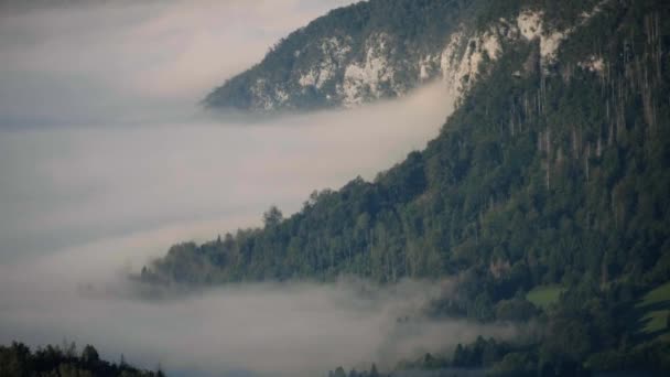 Mirador Eslovenia Mirando Sobre Lago Bohinj Con Una Inversión Nube — Vídeos de Stock