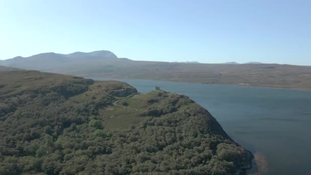 Flygfoto Över Castle Bharriich Nära Tongue Skotska Höglandet Sommardag Bred — Stockvideo