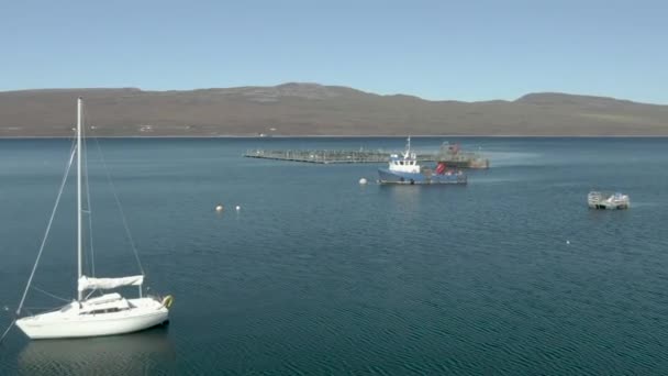 Vedere Aeriană Unei Instalații Acvacultură Loch Eriboll Highlands Scoțiene Într — Videoclip de stoc