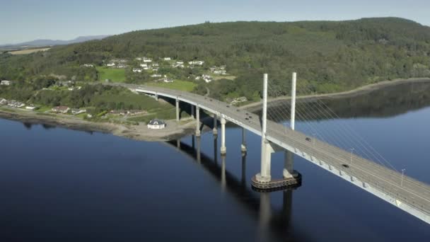 Aerial View Kessock Bridge Inverness Sunny Summer Morning Flying Western — Stock Video