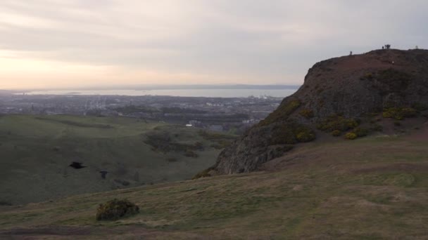 Panorama Paysage Urbain Surplombant Toute Ville Édimbourg Coucher Soleil Depuis — Video