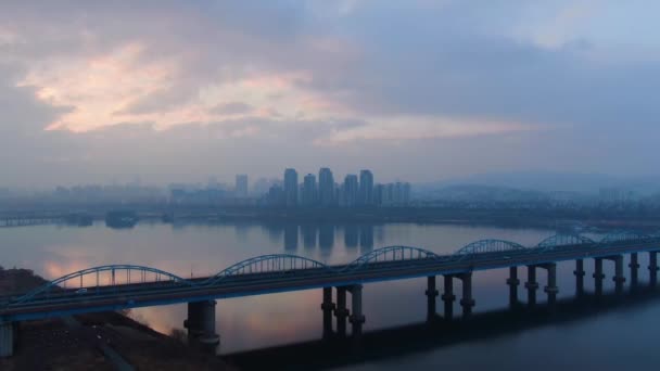 Řeka Han Městě Úsvitu Soul — Stock video