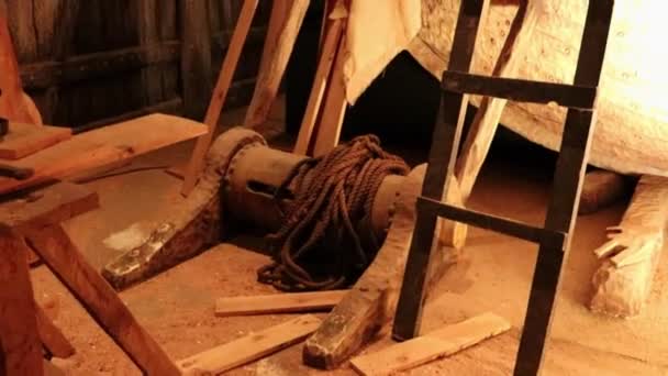 Námořní Stavba Workshop Starověké Středověk Shipwright Loď Patnáctého Století Loďařské — Stock video