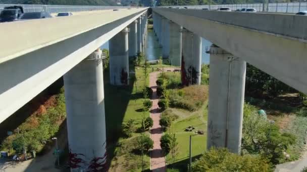 Eine Neue Brücke Über Einen Schönen Fluss — Stockvideo