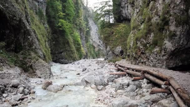 Een Man Die Overdag Martuljek Waterval Verkent Gozd Martljek Slovenië — Stockvideo