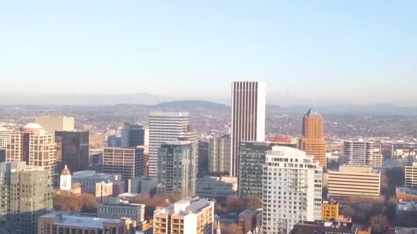 Aerial Dolly Zoom Panoramic View Portland Oregon Usa Mount Hood — Stock Video