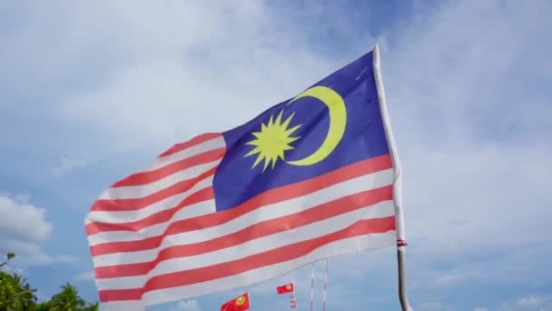 Bandera Malasia Viento Playa Cenang — Vídeos de Stock