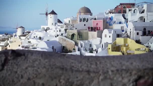 Široký Záběr Slavné Bílé Domy Santorini Řecko — Stock video