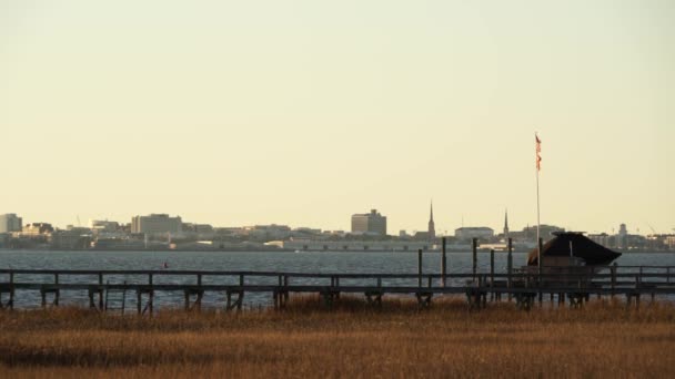 Charleston Skyline Visto Pitt Street Bridge Mount Pleasant South Carolina — Video Stock