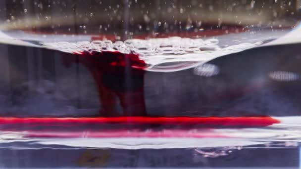 Makroaufnahme Einer Roten Tintenblase Die Wasser Tropft — Stockvideo