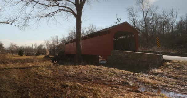 Invierno Plano Estático Uno Los Tres Puentes Cubiertos Maryland — Vídeos de Stock