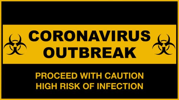 Panneau Avertissement Éclosion Coronavirus Animé Clignotant Noir Orange Avec Signes — Video