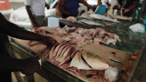 Yerel Halk Tobago Batı Hint Adaları Sahilinde Balık Kesiyor — Stok video