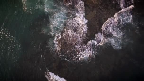 Waves Breaking Rocks California Birds Eye View — Stock Video