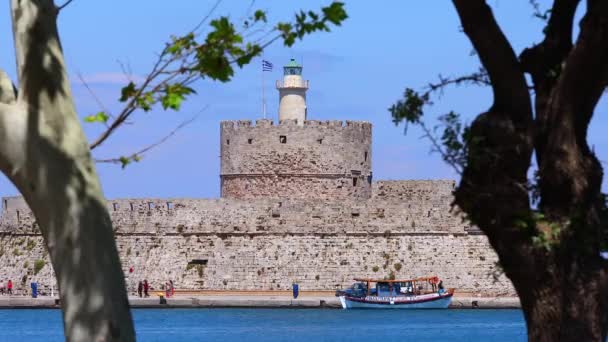 Fort Van Sint Nicolaas Rhodos Griekenland — Stockvideo