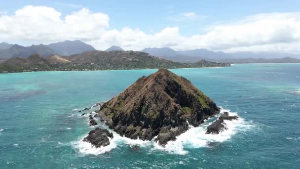 Amplia Vista Angular Parte Trasera Las Islas Mokulua Lanikai Hawai — Vídeo de stock