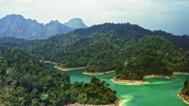 美丽的绿色热带森林风景在冰雹湖上 — 图库视频影像