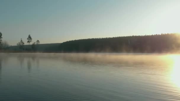 Morgens Neblige See Drohne Echtzeit Geschossen — Stockvideo