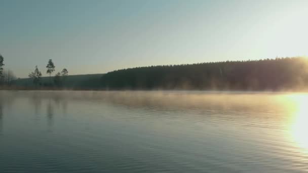 Morning Misty Lake Drone Shot Ralenti — Video