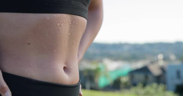 Female Stomach Sweat Dripping Abs — Stock Video