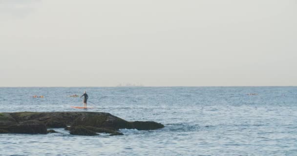 Leisure Activity One Person Sup Paddleboard Solitude Nature Dalam Bahasa — Stok Video