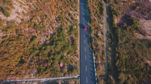 Red Car Driving Isolated Mountain Road 1818 Meters Sea Level — Stok Video