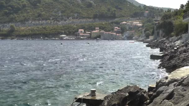 Vagues Frappant Rivage Long Sobra Sur Île Mljet Croatie Dans — Video