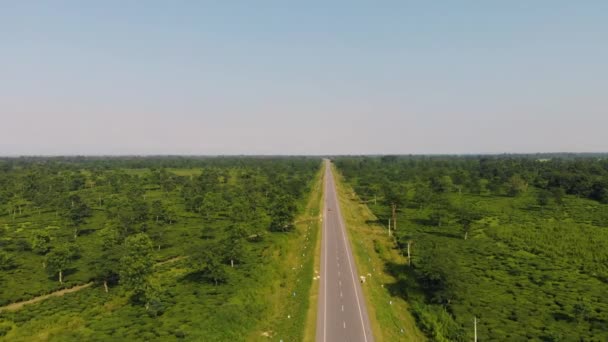 Colpo Aereo Lunga Autostrada Diritta Campagna — Video Stock