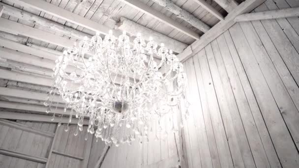 Gorgeous Reveal Fashionable Modern Wedding Dress Room Lit Beautiful Chandelier — Stock Video
