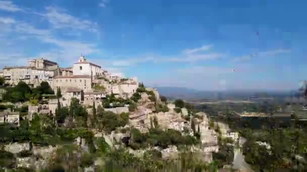 Images Mouvements Latéraux Montrant Village Plusieurs Niveaux Gordes Sommet Colline — Video