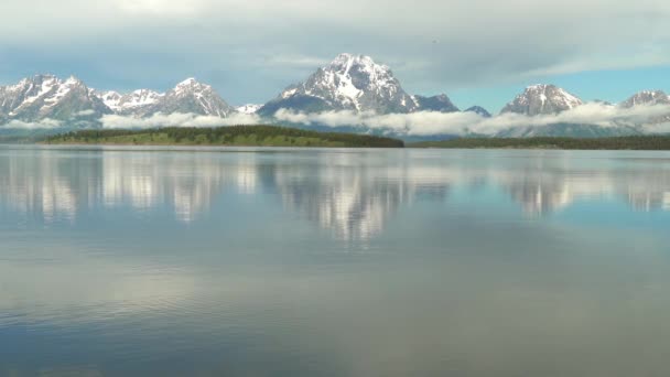 Ranní Pohled Velmi Klidné Jackson Lake Národním Parku Grand Teton — Stock video