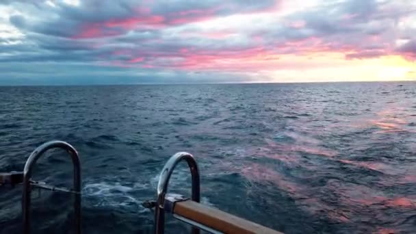 Magnificent Sunset Sky Viewed Cruising Yacht Madeira Island Portugal Wide — стоковое видео